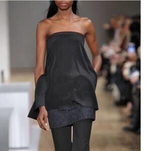 Tibi Kaya NWT Strapless Dress Silk Combo Floral Blue & Black Jacquard Layered